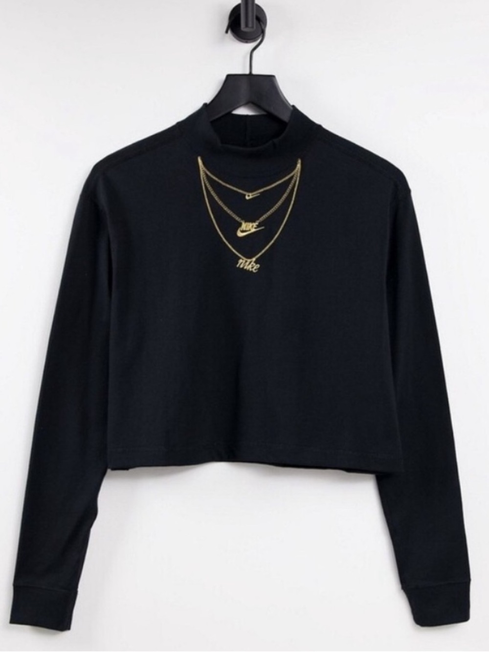 Nike mock neck long sleeve t-shirt in black with embroidered necklace print